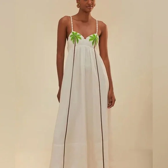 Farm Rio Coconut Tree Embroidered Maxi Dress NEW - Picture 10 of 11